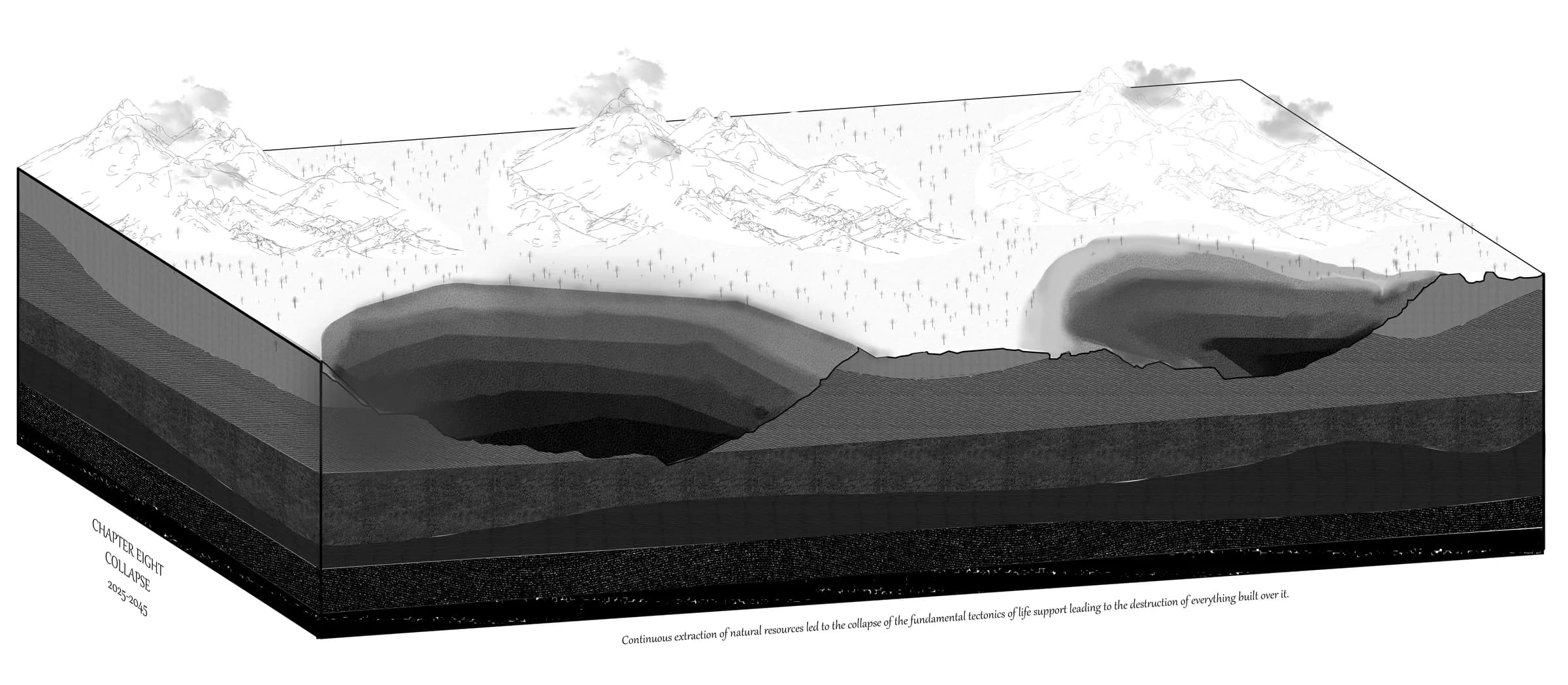 Chapter eight landscape section depicting the collapse of the ground through expanding subterranean voids
